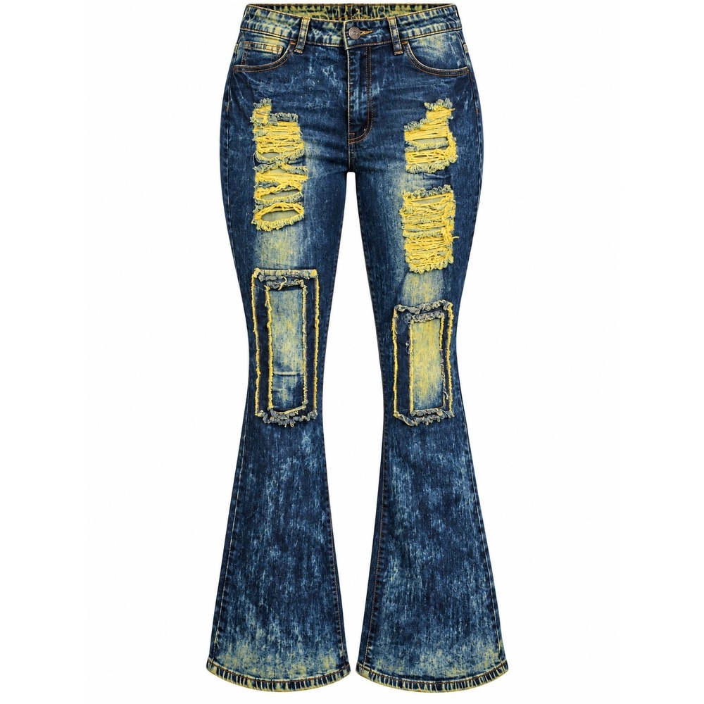 VIP Jeans Womens Size 13 Blue Acid Wash Distressed Flare Leg Denim 34x32